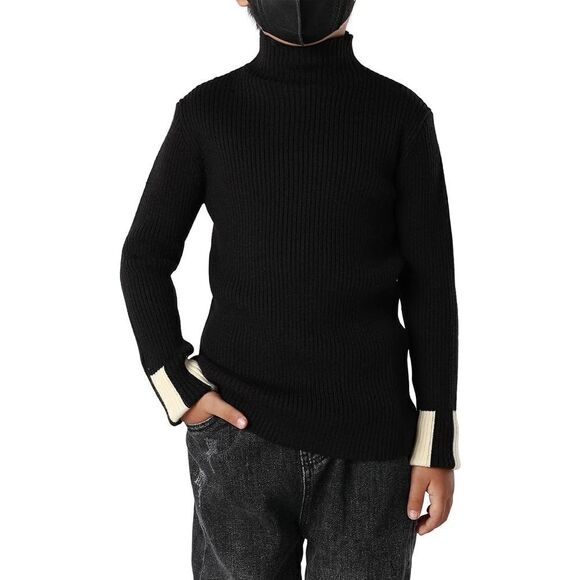 Boys Mockneck Knitted Jumper Pullover Sweater size 8 black white - Picture 1 of 10